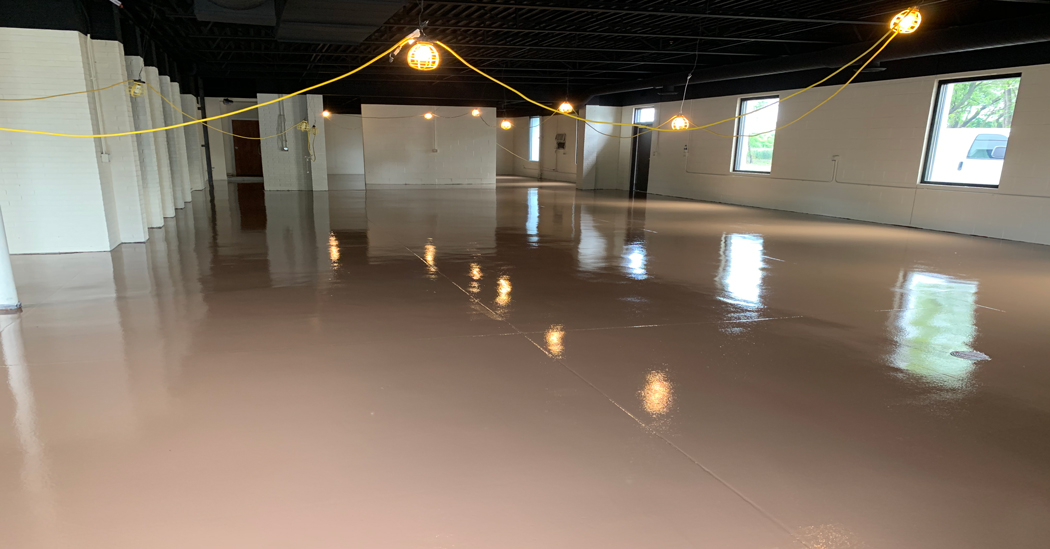 Freshly poured epoxy floor in a community facility
